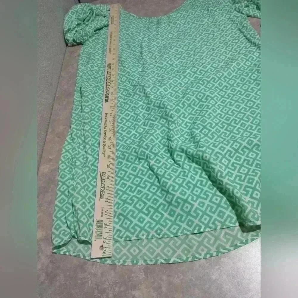 Dewa women's size Large green white geometric pattern dress soft peekaboo sleeve - Picture 4 of 7